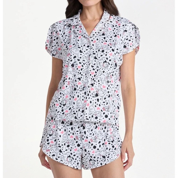 Disney 101 Dalmatians Pajama Set Women L (12-14) 2pc Dogs Hearts Cute NEW - Picture 8 of 8
